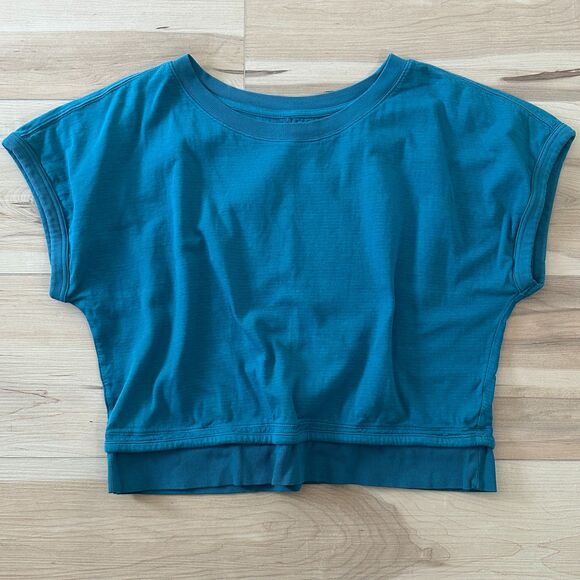 Athleta Womens Oversized Sundown Shirred Tee T Shirt Aqua Teal‎ Blue Size Medium - Picture 2 of 5